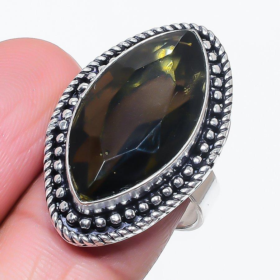 Natural Smoky Topaz Gemstone 925 Sterling Silver Jewelry Ring Size 8 o7Z32