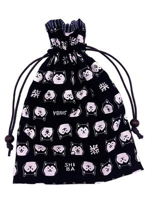 Drawstring Bag with Japanese Shiba Inu X Made In Perfect for Stamp Book Stamp Book and Other Japanese Lining, Pattern, Black, Handmade, Japan, Bags,