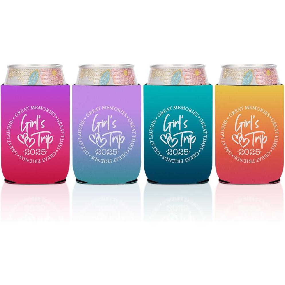 4 Pcs Girls Trip 2025 Can Cooler, Girls Trip Gifts Favors, Cup Sleeves for Cold Drinks Beer, Girls Weekend Gifts, Insulated Can Cooler Sleeve for