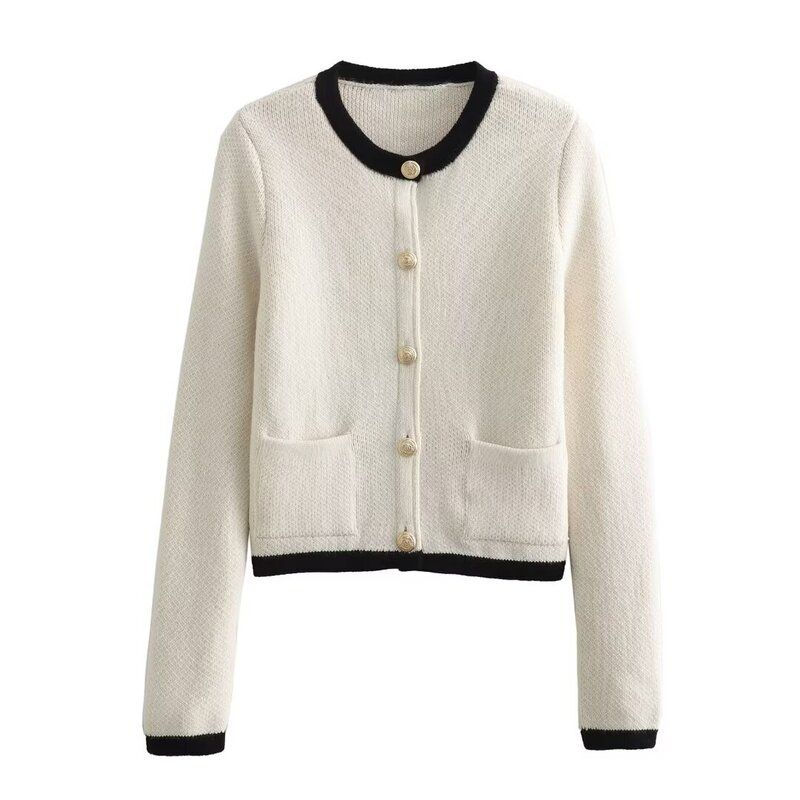 Fashion Style 2024 Spring New Arrival Women's Clothing Slim Looking Easiest for Match Button Decoration Long Sleeves Knitting Cardigan 06427034
