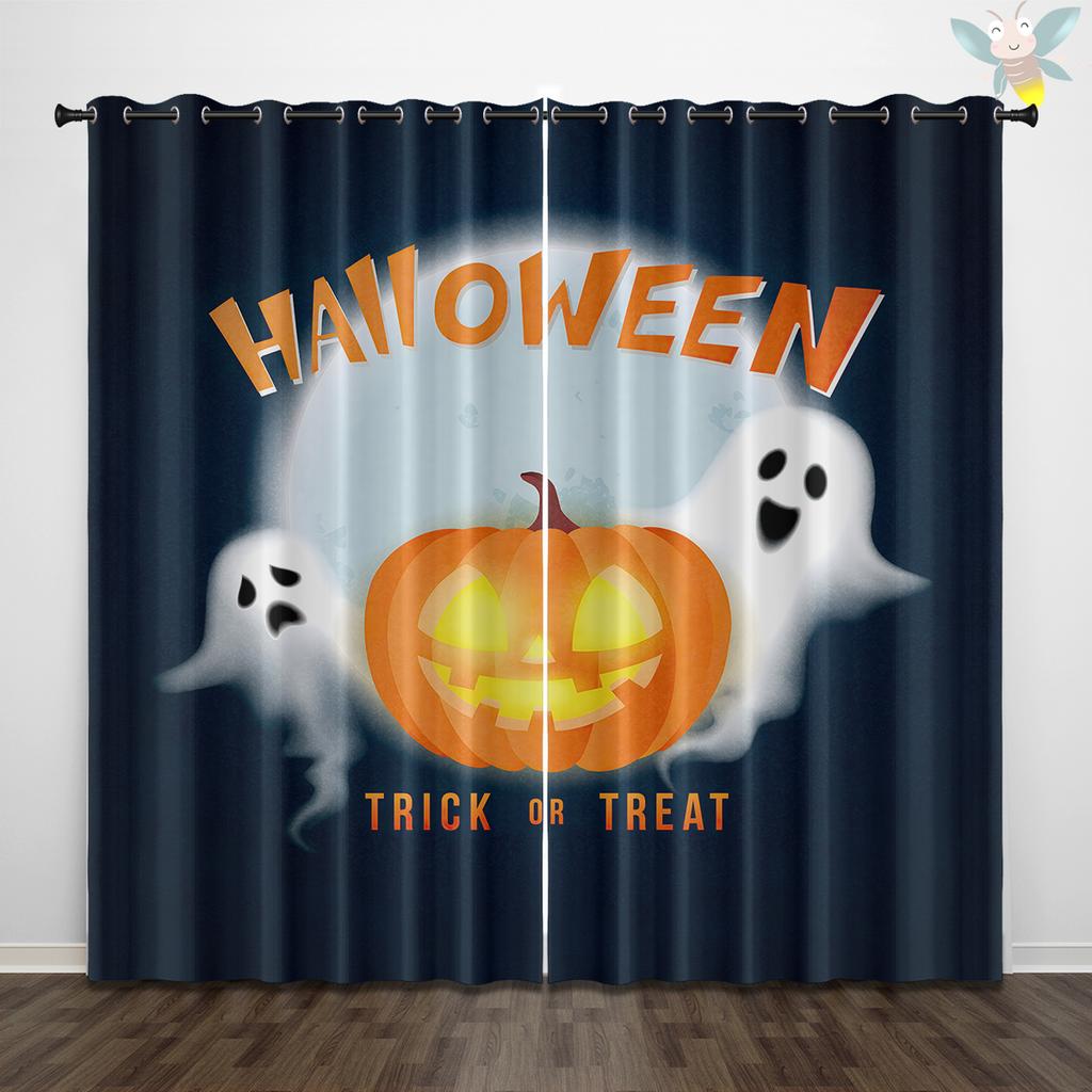 Halloween Themed Cute Ghost Pattern Printed Curtains Decorating Bedrooms Living Rooms Set Of 2 Made Polyester Area Decor
