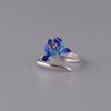 Retro Thai Silver Blue Enamel Lotus Flower Adjustable Rings For Women Fashion New Jewelry Gift Party Wholesale anillos