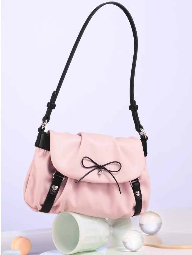 

JIAERDI Sweet Cute Y2k Shoulder Bags Women Fairy Core Aesthetic Bow Leather Pink Handbag Purse Ladies Underarm Bag Aesthetics 26.5x14x7.5cm