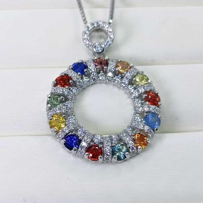 Sace Gems Anhänger aus 925er-Sterlingsilber und buntem Saphir für Damen, Verlobung, Cocktailparty, edler Schmuck