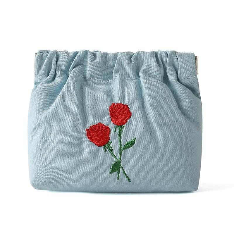 

2025 New Embroidery Flower Canvas Cosmetic Bag Multifunctional Contrast Color Lipstick Makeup Storage Case Bags for Women Girl