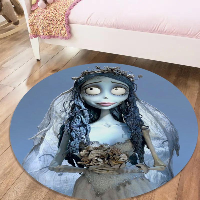 Corpse Bride Round Area Rug,Carpet Rug for Living Room Bedroom Sofa Playroom Decor,Non-slip Floor Mat17