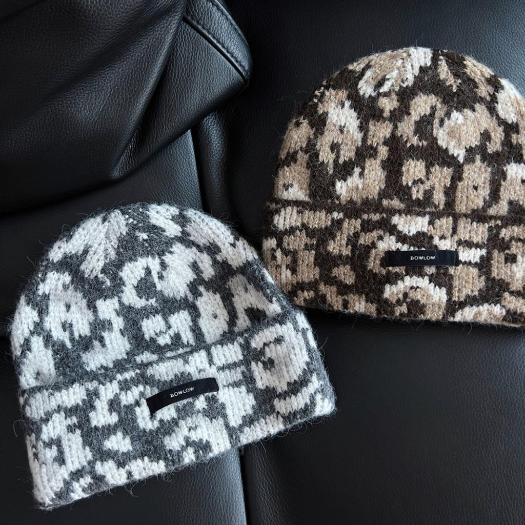 New American Retro Leopard Print Woolen Hat for Women in Autumn and Winter Face Showing Small Knitted Hat for Men Cold Hat