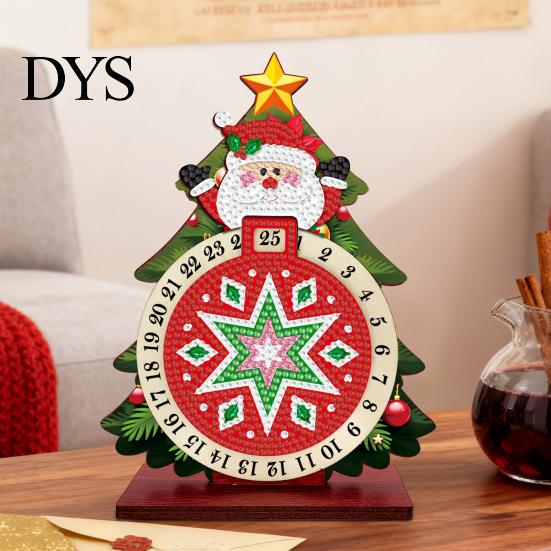 DIY Holiday Table Decor Christmas Rhinestone Painting Countdown Calendar, 25 Days Rotating Gemstone Decoration Tree Advent Wooden Tabletop Ornament