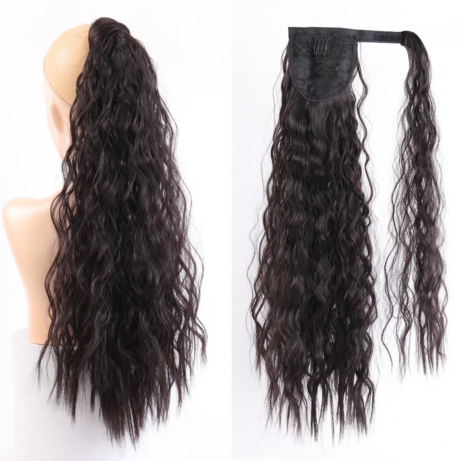 

Длинные вьющиеся синтетические заколки для хвоста на липучке в хвосте, накладные волосы, хвостик, шиньон с заколками для наращивания волос