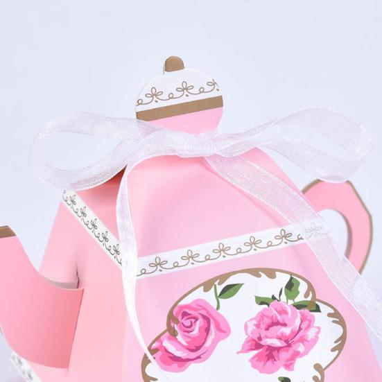 50Pcs DIY Gifts Box with Ribbon Practical Teapot Shape Cookie Holder
