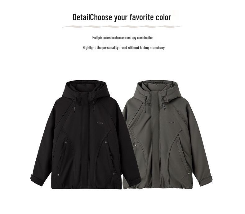 Mu Yuan Men's Deconstructed Hooded Windbreaker Down Jacket - Trendy American Brand Winter Outerwear with White Duck Down.