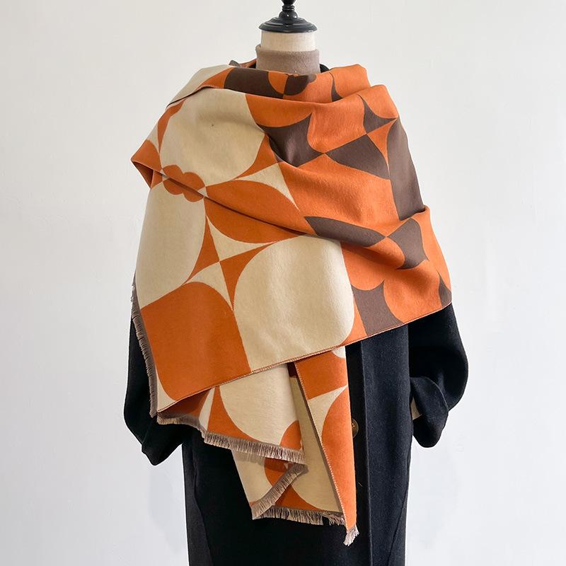 Plant Flower Square Color Matching Simple Fashion Elegant Atmosphere Imitation Cashmere Warm Scarf Shawl Women
