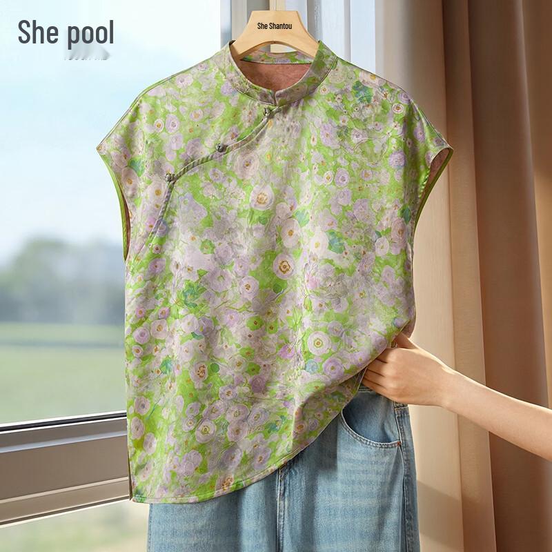 Women s New Chinese Style Printed Stand Collar Shirt XL