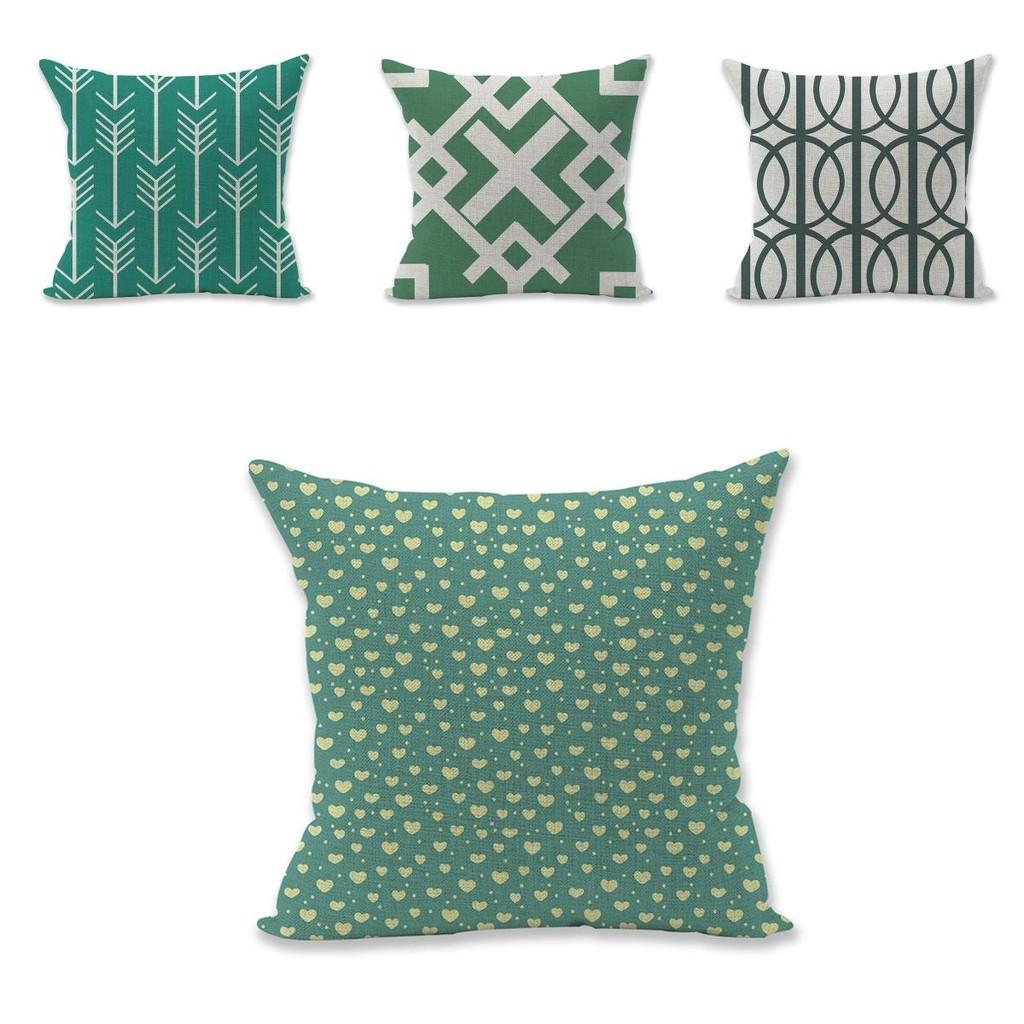 Premium Quality Green Geometry Cotton Linen Pillow Case For Versatile Home And Office Use