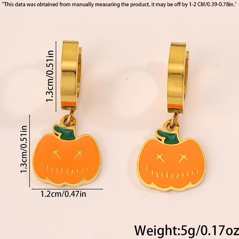 Titanium and Steel Earrings - Halloween Style Earrings - Pumpkin Head Witch-style Vintage Earrings