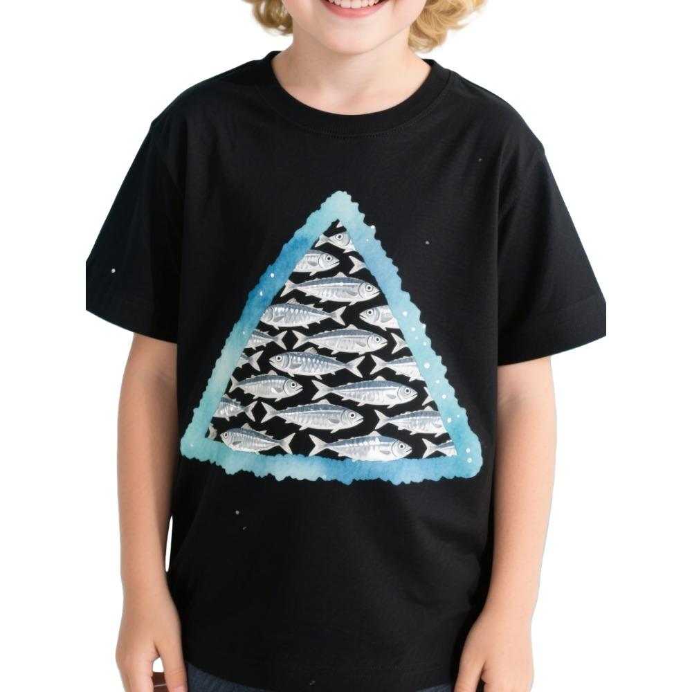 

Summer children s casual T-shirt with sea turtle, marine animal print, black short sleeved T-shirt, fashionable cartoon pattern children s T-shirt 140