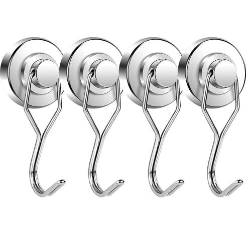 MEIBAY [Set of 4] 32mm Diameter Magnetic Hooks with Rust-Resistant Stainless Steel, 12kg Vertical Load Capacity, 35kg Horizontal Load Capacity, for Re