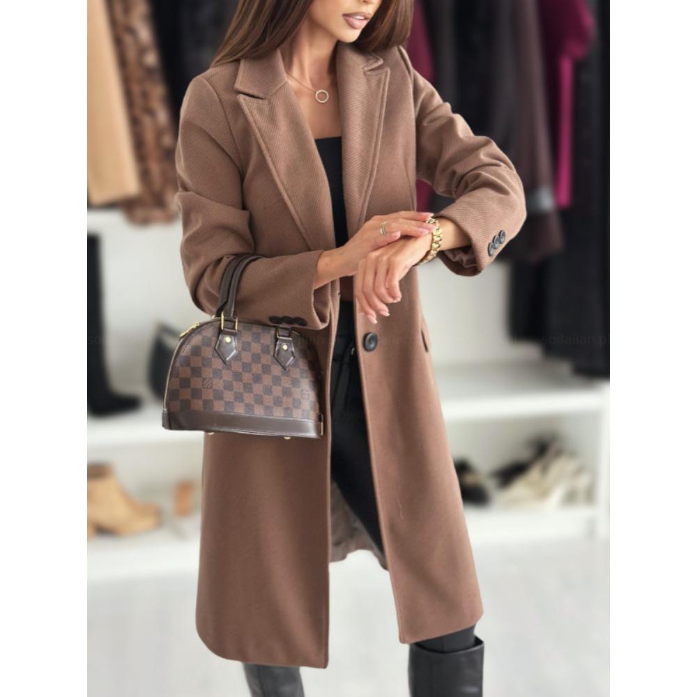 JPNTKY Women's Vintage Casual Solid Color Print Autumn Winter Long Sleeve POLO Neck Jackets & Coats