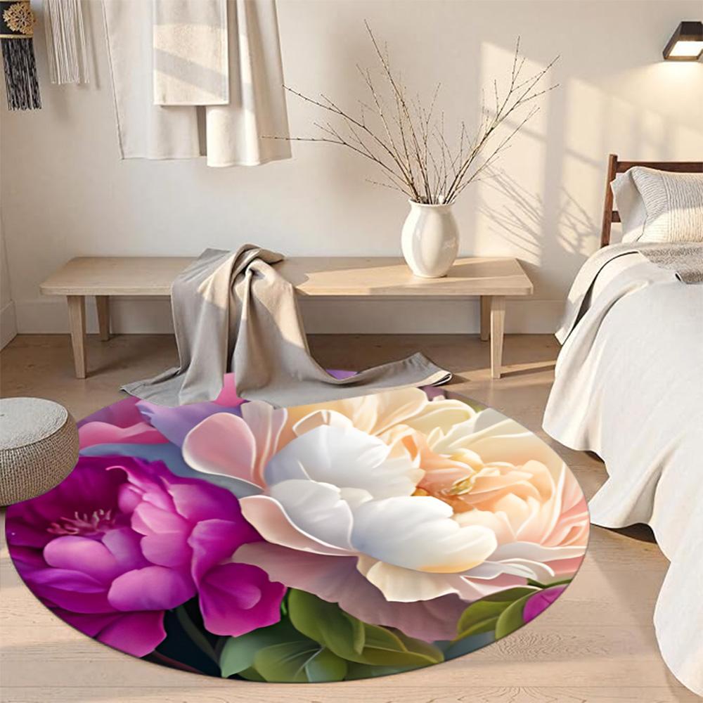 Flower Round Carpet Perfect for Bedrooms Dining Room Hallway Kitchen Anti-slip Round Rug Decorate Offices Perfect Birthday Christmas Gift Idea
