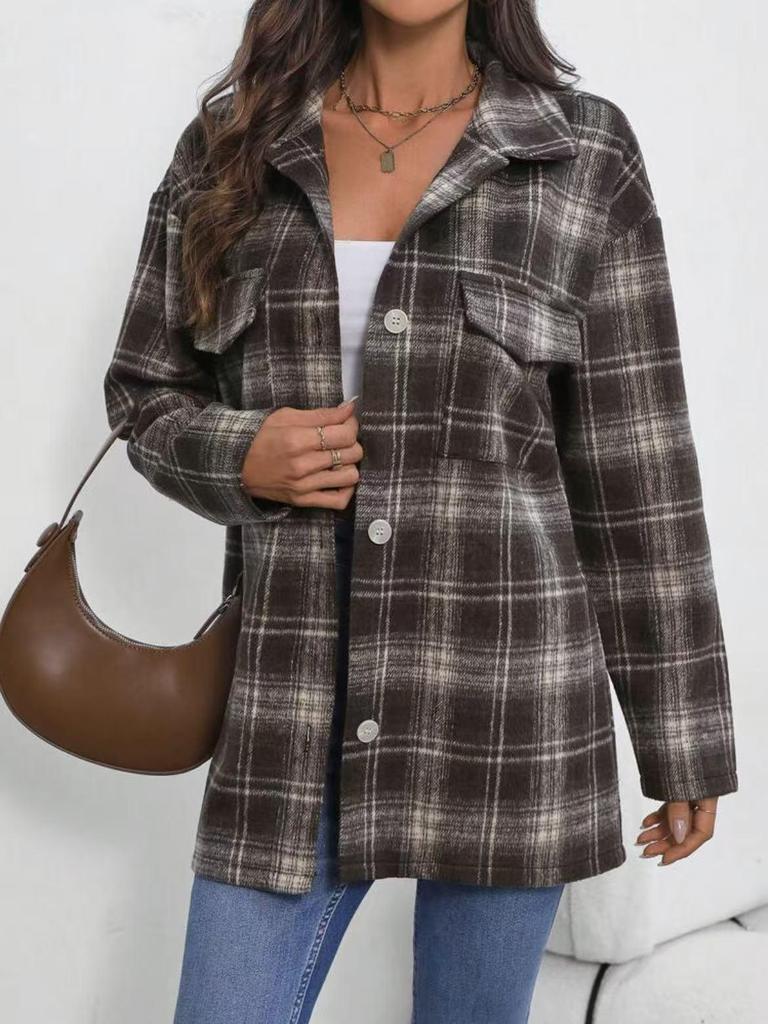2025 European & American Women's New Flannel Plaid Casual Loose Shirt Jacket