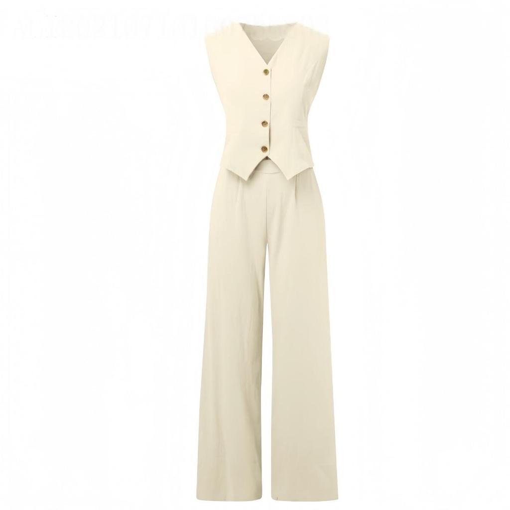 Fashion Vest, Pants, Patchwork, Cotton and Linen Casual Suit for Women