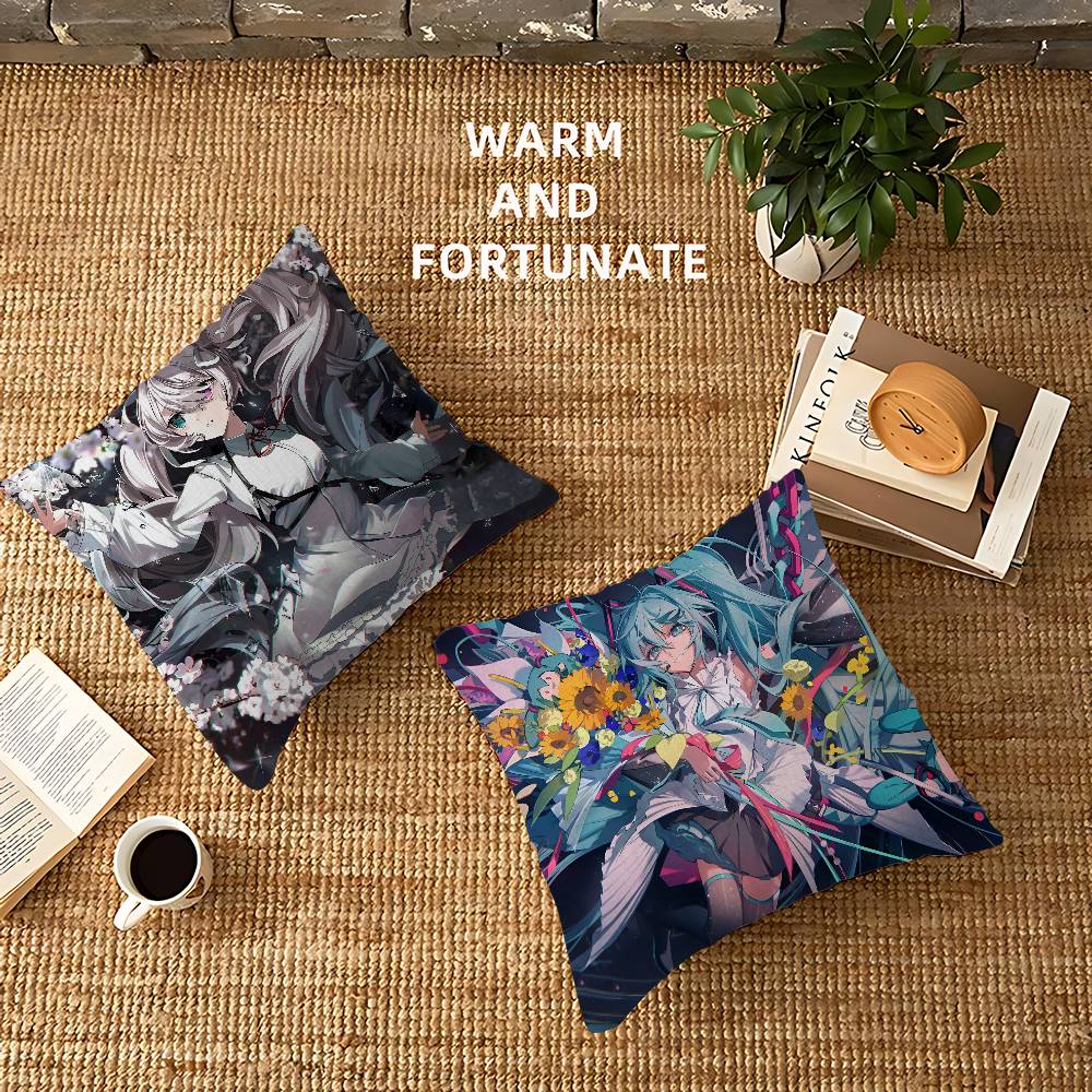 Cute Kawaii H-Hatsune Anime Miku Cushion Cover Pillow Cover Decor Pillowcase Printed Cushion Case For Couch