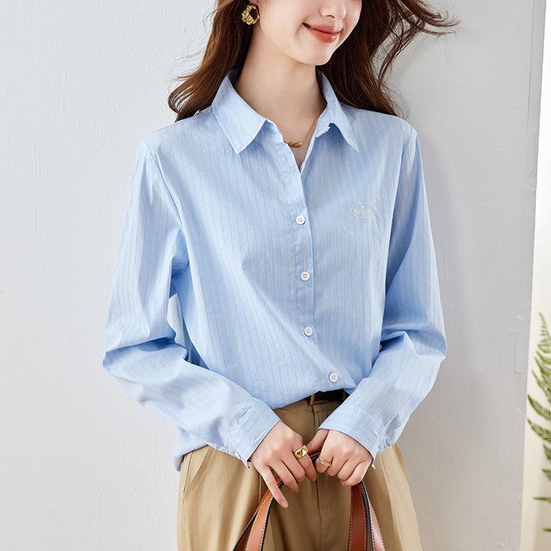 Blue Striped Blouse Womens Long-sleeved Spring Clothes Latest Leisure Top High-end Womens Commuting Blouse