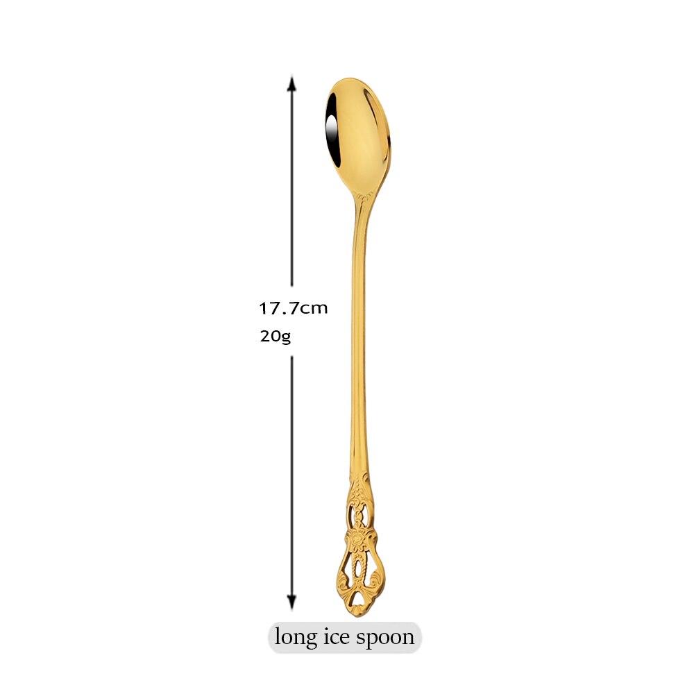 

1/2 шт., набор столовых приборов из нержавеющей стали, Золотая ложка с длинной ручкой, столовая посуда, ложка для перемешивания в стиле вестерн, набор посуды, набор столового серебра 1Pcs золотой