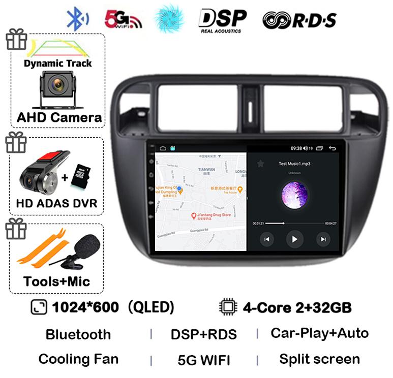 Android 14 Carplay Auto Autoradio WIFI+4G For Honda Civic 1996-2001 Car Radio Multimedia Video Player GPS Stereo 360 Camera WIFI