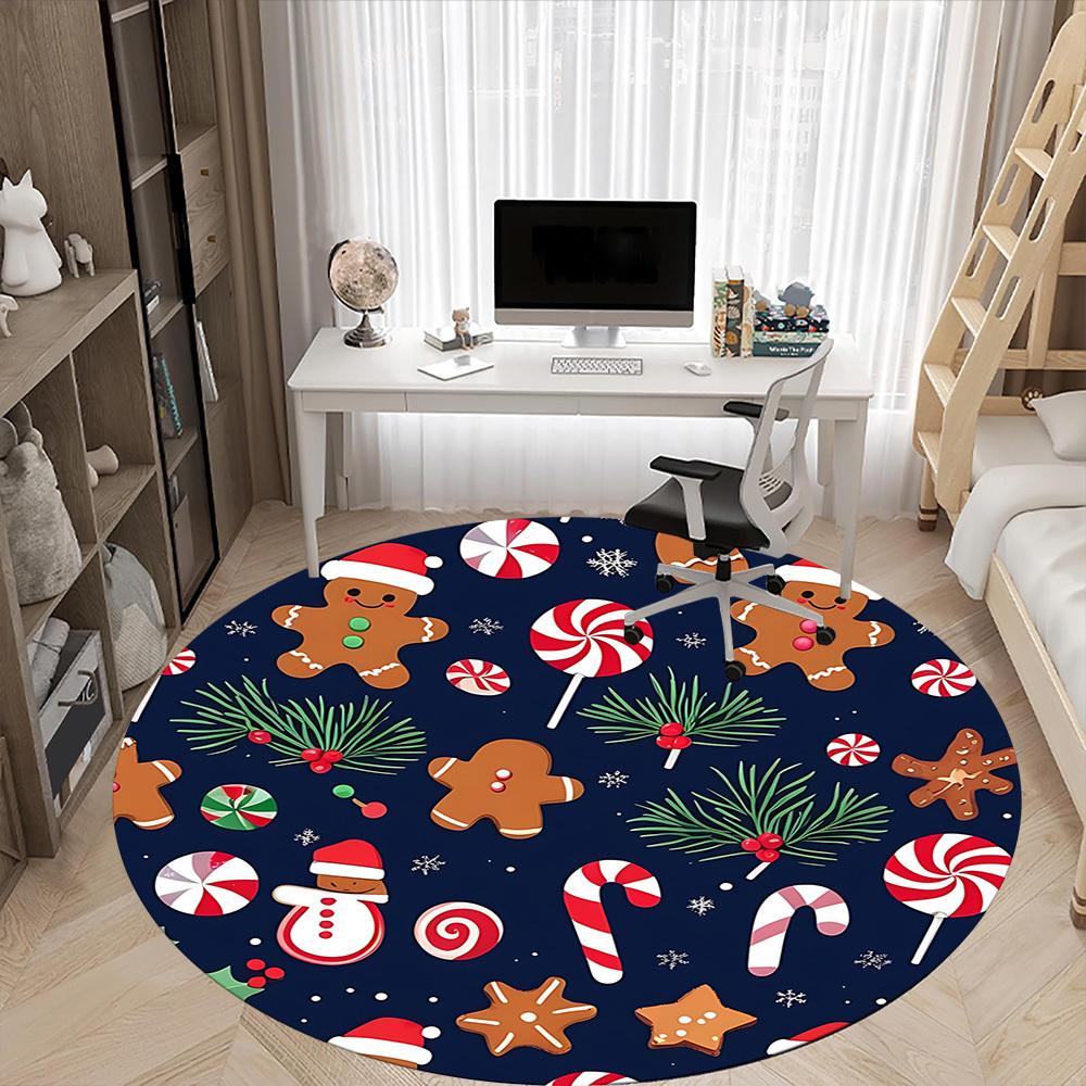 1pc Christmas Cookies Carpet for Office Non-Slip, Round Carpet, Soft & Comfortable, Carpet for Office, Lightweight Round Floor Mat