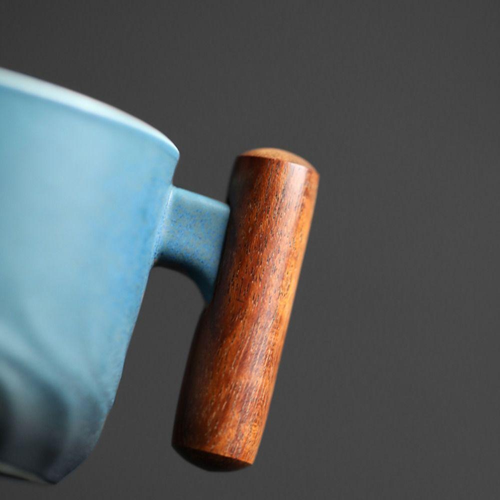 60ml Retro Ceramics Coffee Mug Wood Handle Water Cup Drinkware Tea Cup  Office