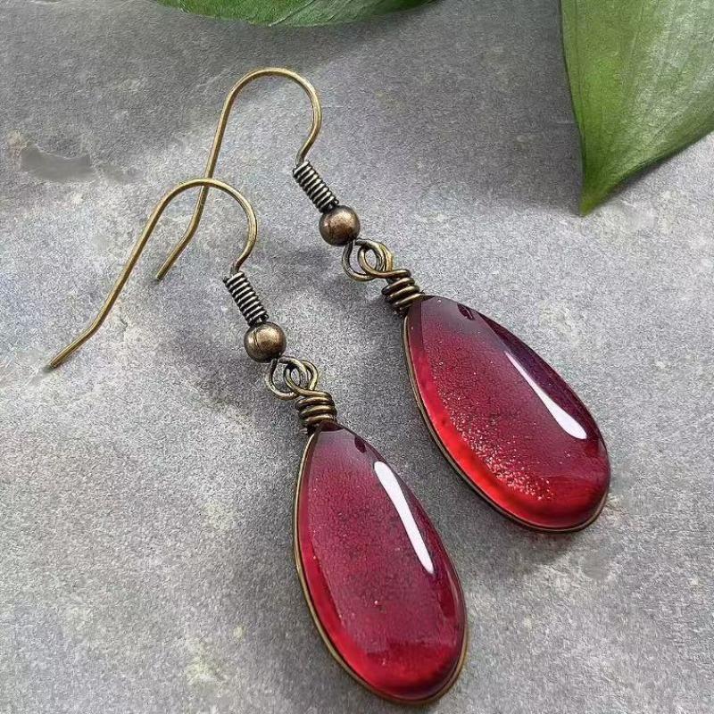 Huajie Charming Red Zircon Inlay for Women Pendant Earrings Vintage Style Dainty Ear Stud  Fashion Trend