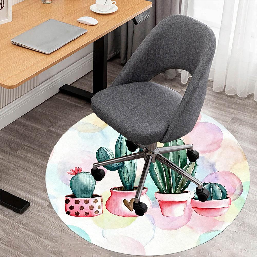 

1pc Cactus Plants Round Chair mat office Area Rug - Non-Slip, Floor Mat for Office, Bedroom, and Indoor Decor p127274 80cm by 80cm