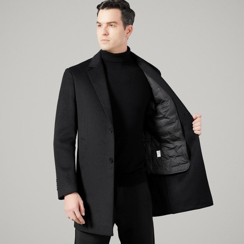 Men's double-sided woolen coat winter new dad cashmere coat mid-length detachable down liner windbreaker