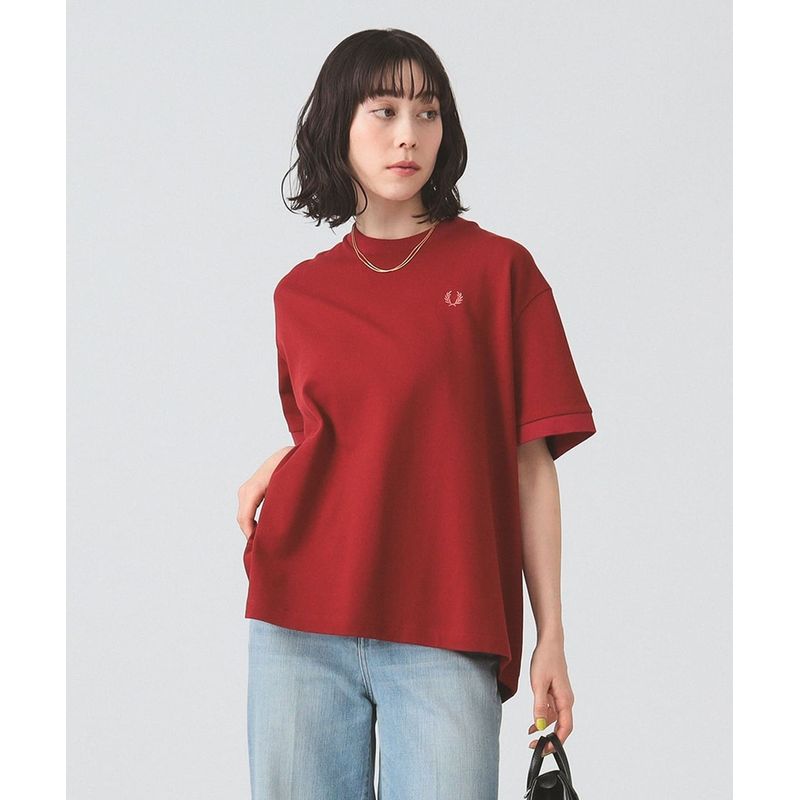 

Beams Pearl Cotton Mesh round Neck Casual Short Sleeve Red One size