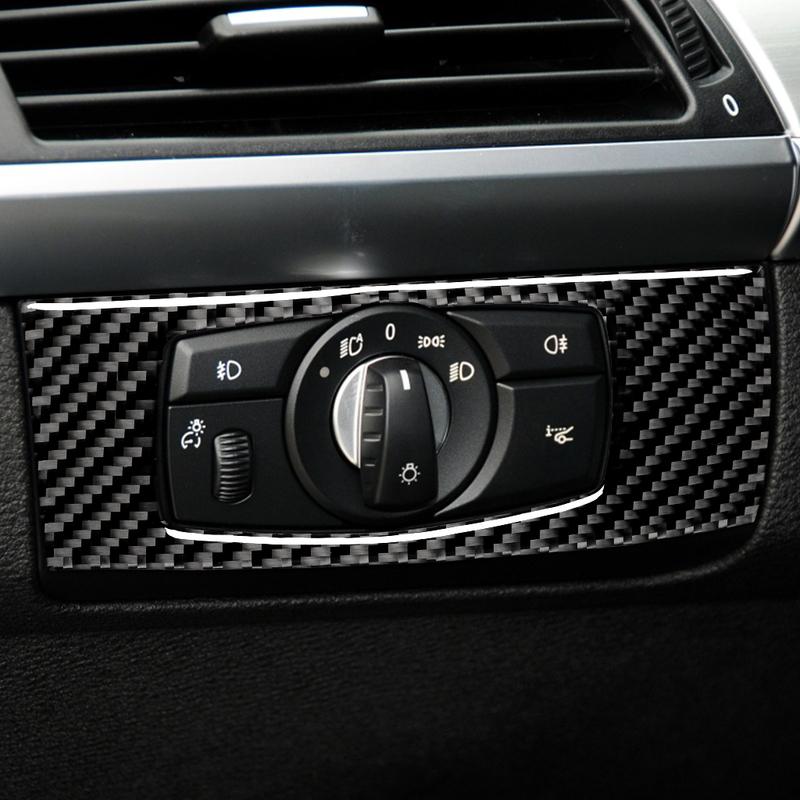Real Carbon Fiber Car Accessories Headlight Switch Decorative Cover Soft Sticker For BMW X5 E70 2008-2013 X6 E71 2009-2014