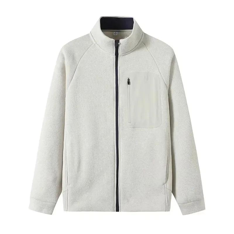 Locker geschnittene Strickjacke aus Lammvelours mit Stehkragen Sportbekleidung für Herren Outdoor Warm Herbst Winter Oberbekleidung