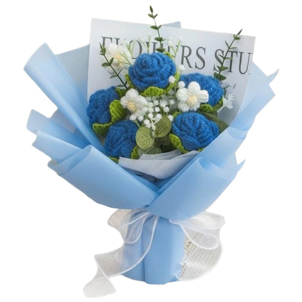 For Vase Display Crochet Rose Bouquet For Mother s Day Handcrafted Rose Bouquet Five Bloom Arrangement Knitted Fabric Material