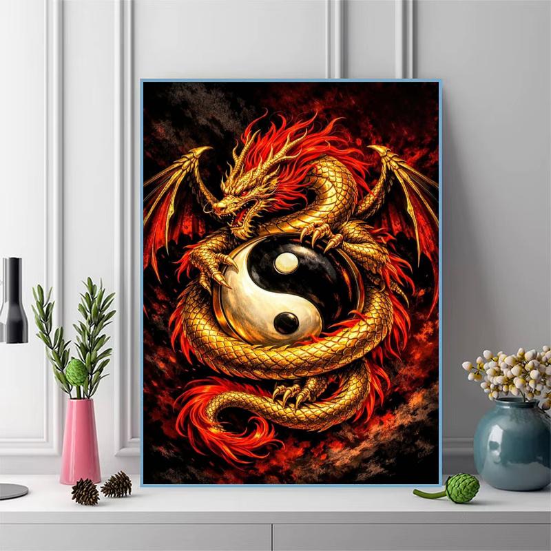 Dragon and Tiger 100% Round Full Drill 5D DIY Diamond Painting Embroidery Cross Stitch Rhinestone Décor