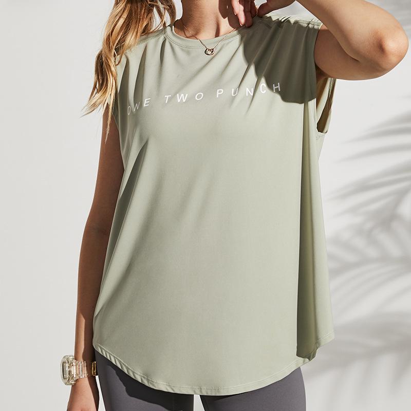 

Женская спортивная майка без рукавов свободного кроя с английским принтом - Летняя фитнес, бег, йога Medium зелёный