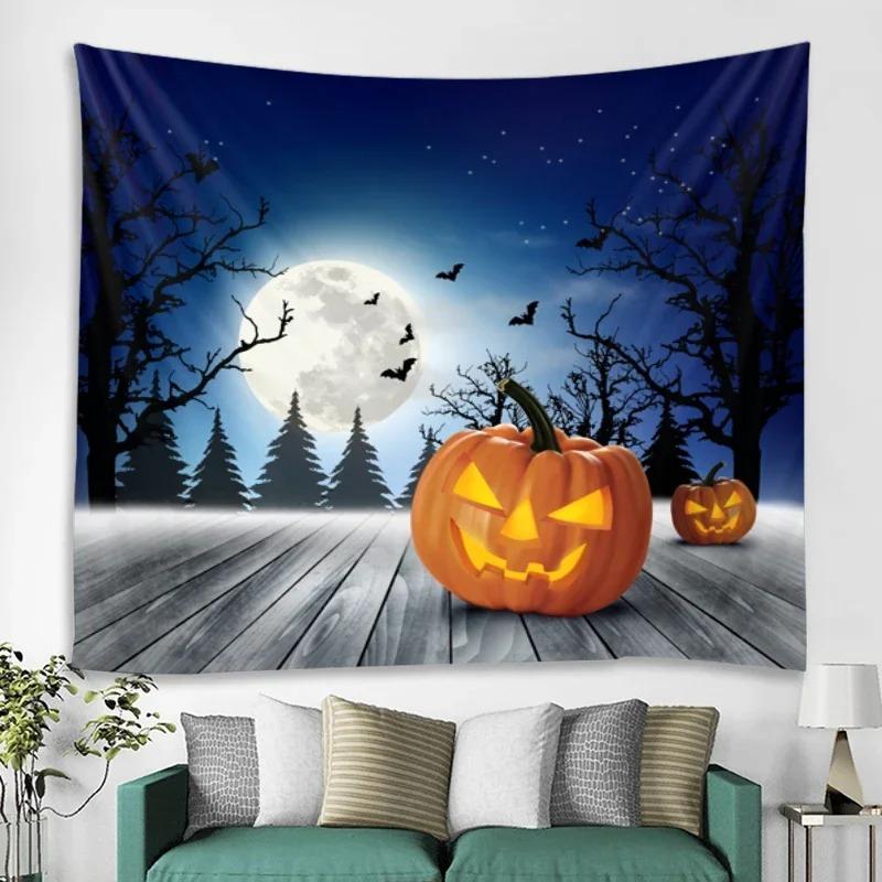 Ghost Horror Pumpkin Skull Bat Castle Halloween Tapestry Art Blanket Door Curtain Hanging Decoration Home Bedroom Living Room