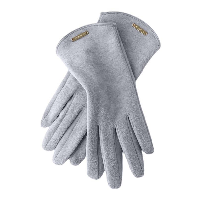 

Women Warm Suede Touch Screen Driving Gloves Men Cold Plus Velvet Thick Fingerless Flip Cycling Mittens Autumn Winter Solid One Size світло-сірого кольору