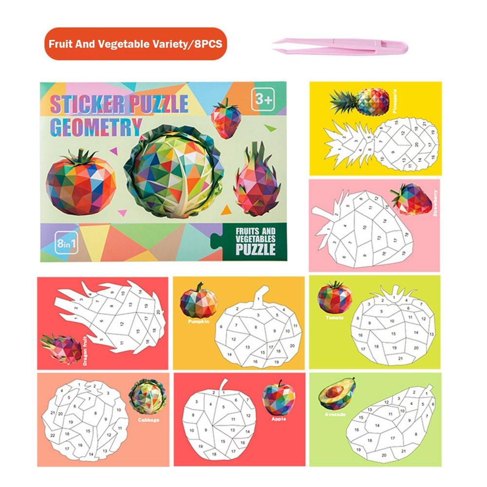 

Multicolor Geometric Sticker Puzzle Cartoon Interaction Game 3D Sticker Puzzle Multi-theme Kindergarden DIY Sticker Gift