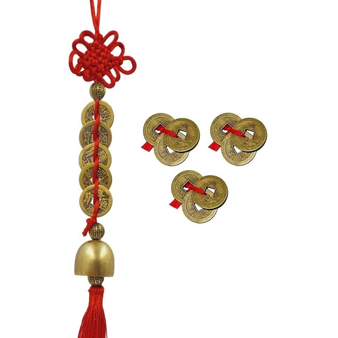 

Feng Shui Coins Items for Good Luck, Coin Hanging Tassel for Temple Decoration Car Mirror Hanging