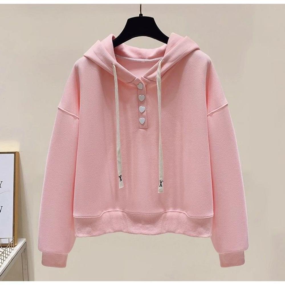 Hooded Long Sleeved Hoodie for Women New Korean Version Short Style Loose Solid Color Versatile Fashionable Niche Top Trend