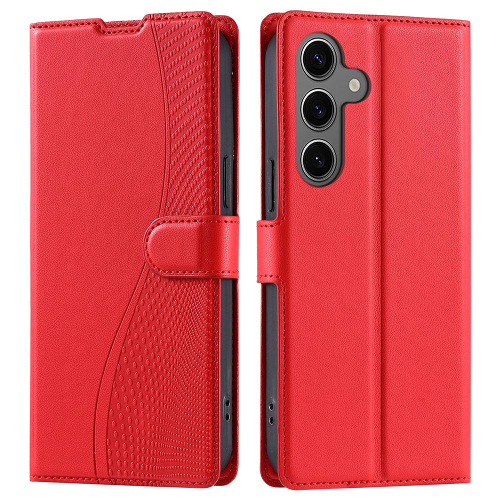 

For Samsung Galaxy S24+ Case Dots Imprinted PU Leather Flip Phone Cover with Card Slot,Strap Red