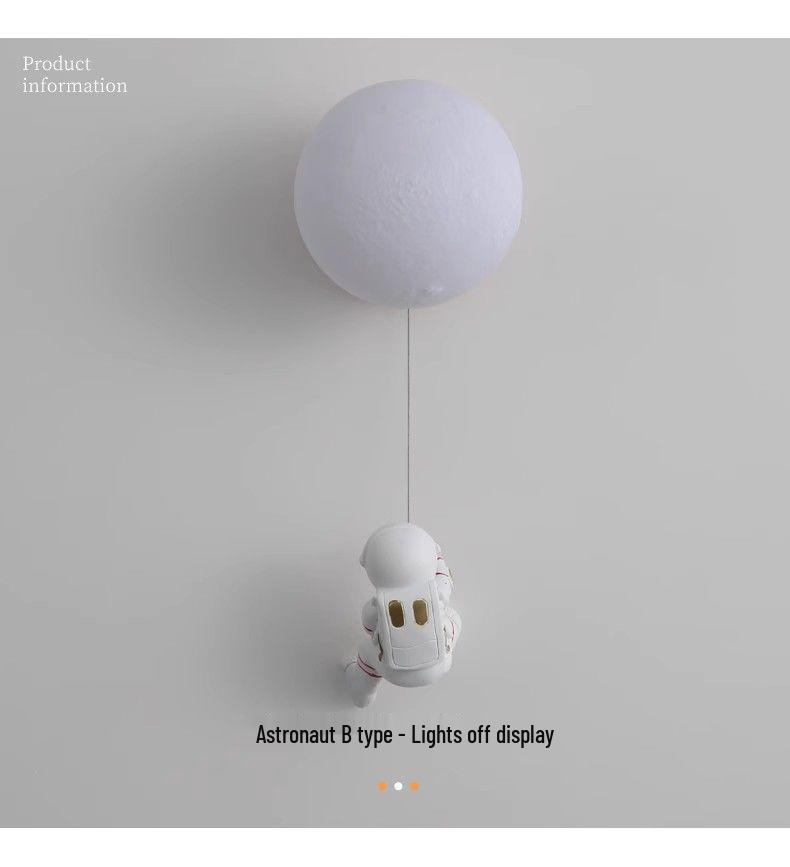 Nordic Moon Astronaut Wall Light for Kids' Rooms - Creative Cartoon Bedside Lamp for Boys and Girls.