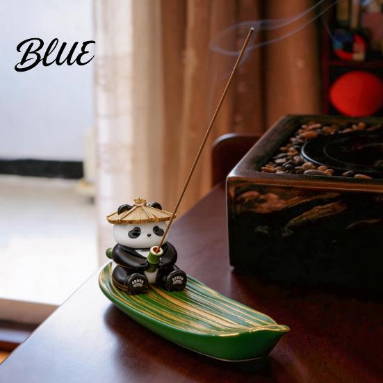 Desktop Incense Holder Fishing Panda Stick Holder Leaf Boat Burner Ash Tray for Yoga Meditation Spa Room Decoration