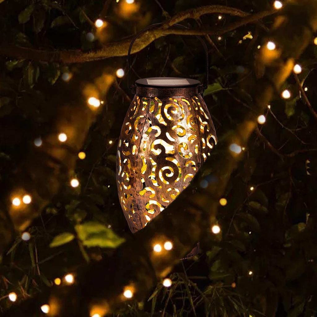 Xidajie Metal Retro Hanging Solar Lights, 2Pack Solar Lanterns With Hollow Patte