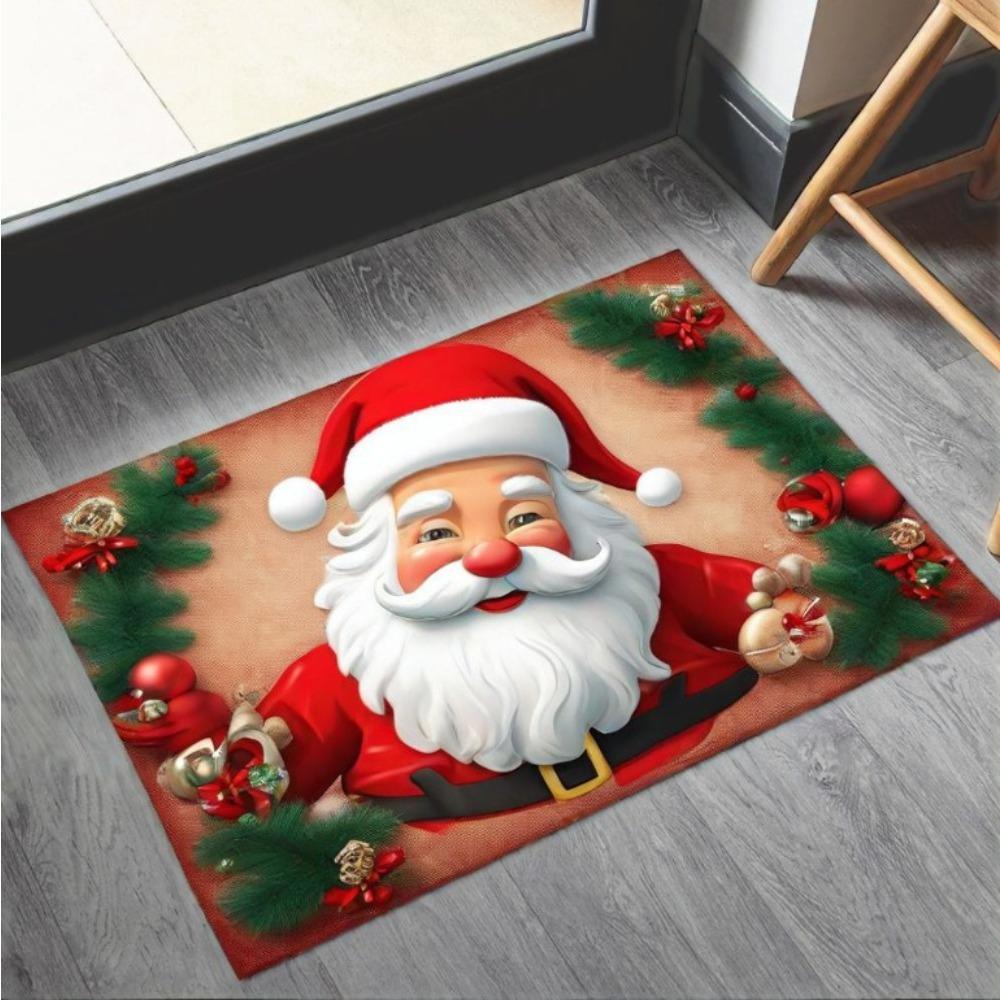 Christmas & Floral Carpet Mat Rug Santa Deer Design with Gift Boxes & Poinsettia Non-slip Home Decoration Welcome Mat Home Rugs